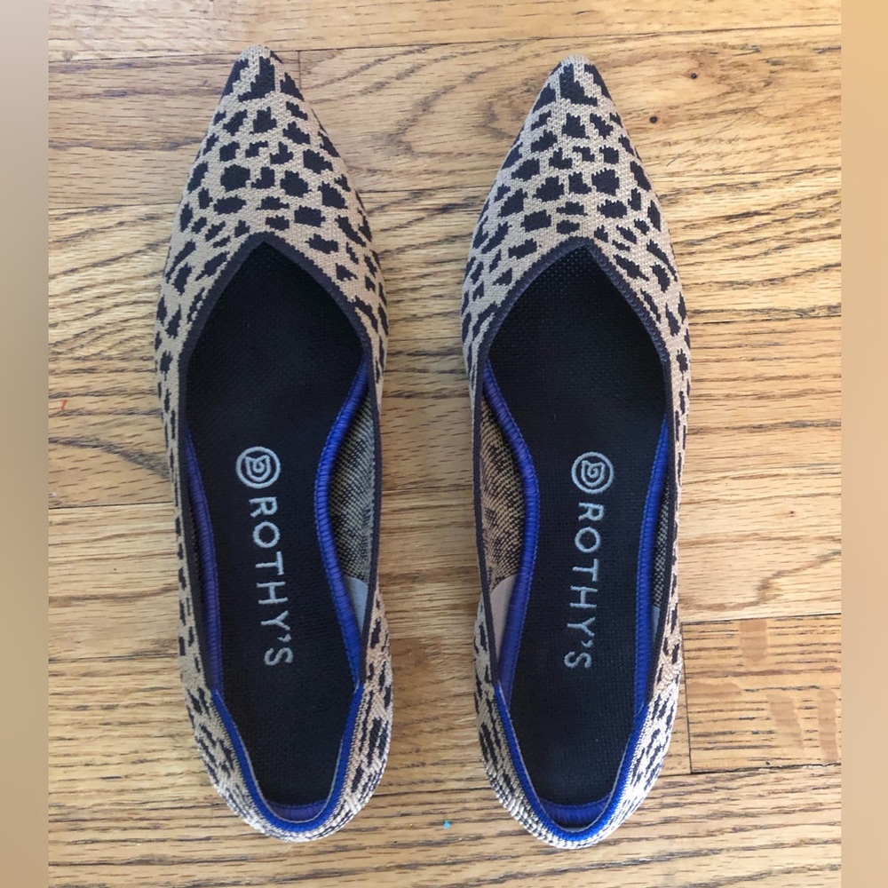Rothy's Leopard-Print Pointed Flats in Tan and Black